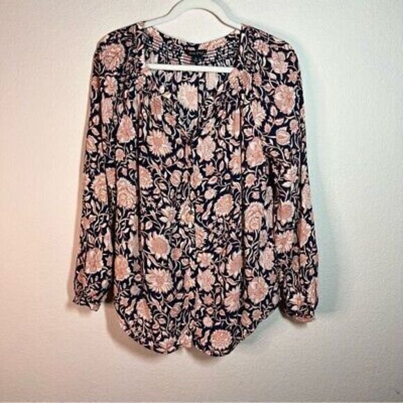 Lucky Brand popover blouse long‎ sleeve floral size small - Picture 1 of 6